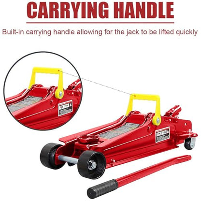 MustMover 2.5 Ton (5,000 lbs) Low Profile Heavy Duty Steel Hydraulic Floor Jack with Single Piston Pump, Lifting Range 3-3/8" to 14-15/16", for Car, Light Truck and SUVs, Red - color: red