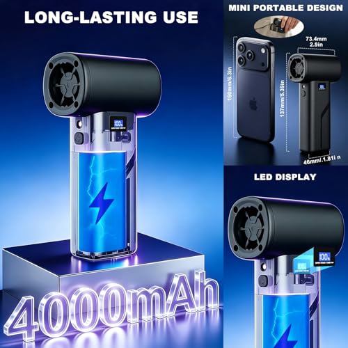 2-in-1 Vacuum and Blower, 110,000 RPM Compressed Air Duster, 160g Powerful Jet Dry Blower, Smart LED Display & Magnetic Nozzles, Cordless Air Duster for PC Cleaning Kit, Keyboard, Car Detailing