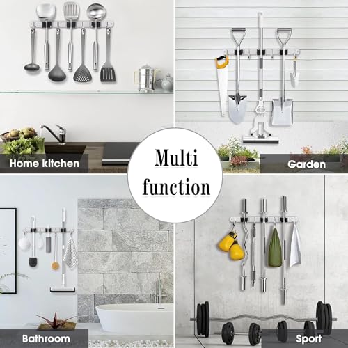 2 Pack Broom Holder Wall Mount, 3 Racks 4 Hooks Mop and Broom Organizer | Mop Holder Wall Mount and Broom Hanger for Garage, Laundry Room, Kitchen and Utility Storage - color: 3 Racks & 4 Hooks