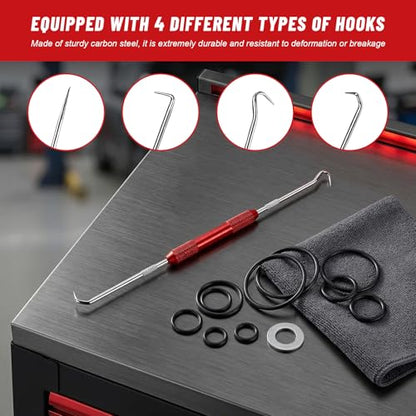 2 PCS Carbon Steel Hook Tool and Pick Set, Precision Double End Hook and Pick Tool Puller Remover, O-Ring Seal Gasket Picks Set Auxiliary Dismantling Fittings for Most Cars (Red) - color: Red