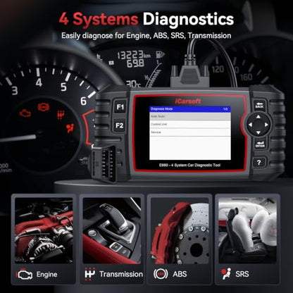 iCarsoft E660 2026 Version 4 Systems OBD2 Scanner, ABS SRS Engine Transmission Car Code Reader with 6 Reset Service Clear Fault Codes Battery Test Diagnostic Scan Tools Lifetime Free Upgrade