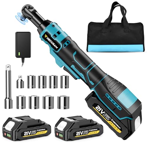 74 Ft-lbs 21V Cordless Ratchet Wrench Set, 3/8" Electric Ratchet, 800 RPM Power Brushless Motor with LED Light, 8 Laser Sockets, 1/4" Adapter, 3" Extension Bar, 2x2.0Ah Batteries