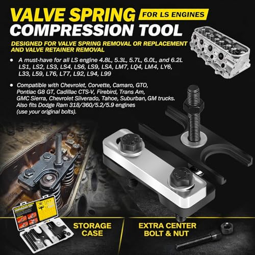67605 LS Valve Spring Compressor Tool Suitable for 4.8 5.3 5.7 6.0 6.2 LS1 LS2 LS LS4 LS6 LS9 LSA Chevy, Corvette, Camaro, GTO, G8 GT, CTS-V, Firebird, Trans Am, Sierra, Silverado, Tahoe, Suburban, GM