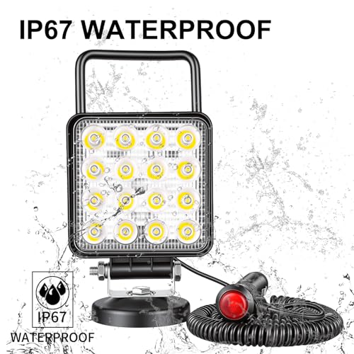 Magnetic Led Work Light 12V, SKYWORLD 1PCS 4 Inch 48W Square Spot Off Road Driving Fog Lamp, Portable Magnetic Base Holder for Car SUV Trailer Tractor Truck Engineering Maintenance Garage Camping - size: 4 Inch 48W Spot
