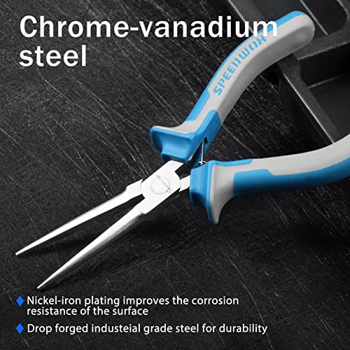 SPEEDWOX 6 Inches Needle Nose Pliers Mini Extra Long Nose | Precision Pliers, Thin Flat Jaws, Wire Looping, With Spring, Jewelry Making Tool Small Item Gripping - style: 6" Needle Nose Plier