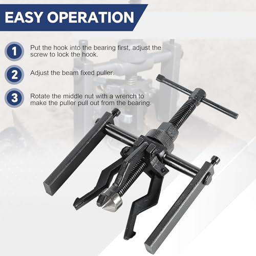 DASBET 3 Jaw Inner Bearing Puller Set Blind Bearing Puller Set | Bushing Gear Extractor Wheel Bearing Puller Automotive Kit Heavy Duty 3 Jaw Pilot Bearing Puller for Motorcycle, Car, and SUV