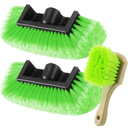 Vesici 2 Pcs 10 Inch Car Wash Brush Head with Soft Detailing Bristle Flow Through Car Cleaning Brush with 1 Pcs Stiff Bristle Wheel Brushes for Motorboat Rv Facades of Houses Wheel Carpet (Green) - color: Green