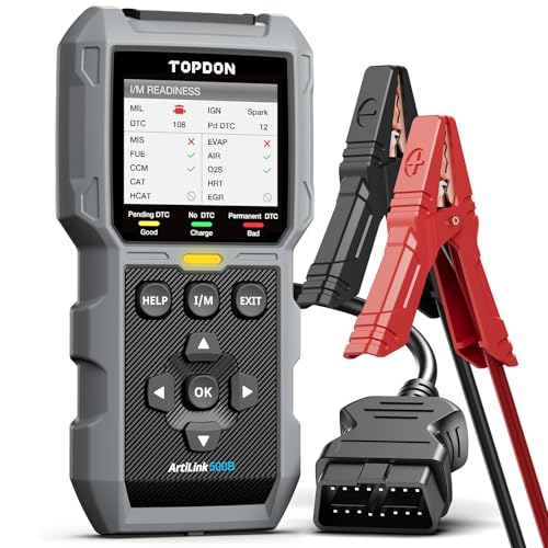 TOPDON AL500B OBD2 Scanner, Battery Tester, 2 in 1 Code Reader | Full OBDII Diagnosis, 12V Battery Tests & 12V/24V Cranking Tests, Charging Tests, Car Diagnostic Tool for All OBDII Cars