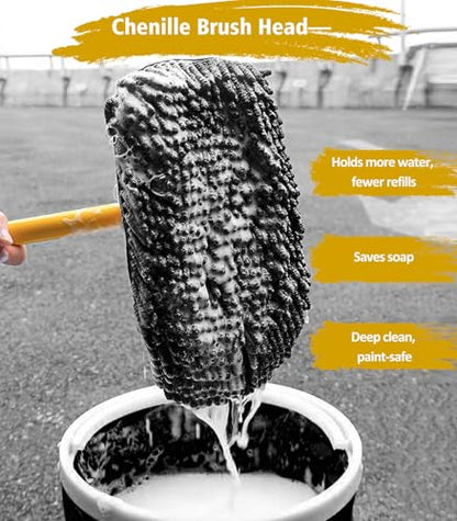 YeewayVeh Car Wash Kit, Extendable Car Wash Brush Mop with Long Handle, 5pcs Detailing Brush, 1pc Wheel Brush and Microfiber Towel Car Cleaning Kit Supplies Accessories, Ginger - color: Ginger, size: 8 pieces