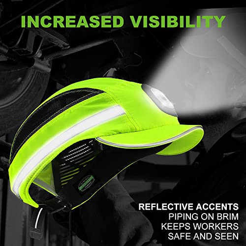 Bump Cap for Safety Baseball Cap Style Hard Hats for Adult Men Women Breathable Lightweight Safety Hat for Head Protection with Reflective Stripes - color: Lime with Light