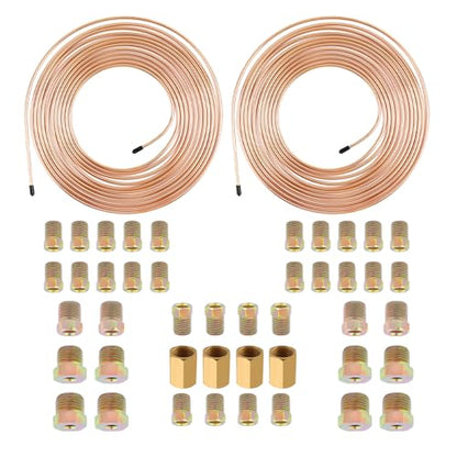 2 Sets 3/16 Brake Lines Kit,25 Ft Flexible Copper Brake Line 3/16 with Brakes Line Fittings(32pcs Fittings,8pcs Nuts,4pcs Unions),Multi-purpose Copper Tubing for Braking,Fuel Systems