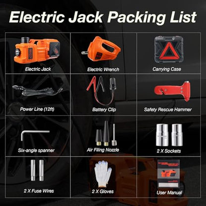 Electric Car Jack Kit with Hydraulic Lift 5-Ton, Tire Inflator & Impact Wrench Heavy-Duty 12V Floor Jack for Sedans,SUVs,MPVs & Trucks.Ideal for Tire Changes & Garage Repairs (with Electric Wrench) - style: with electric wrench