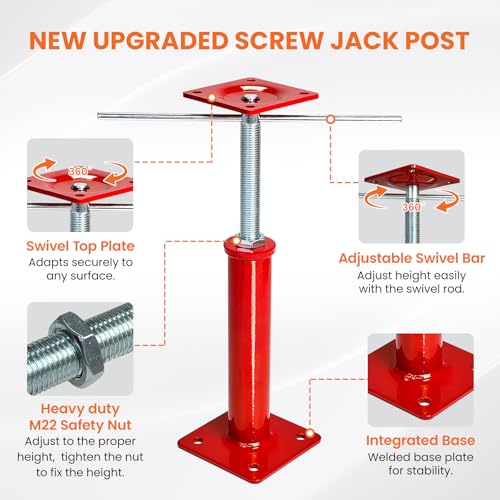 4 Pack House Floor Jacks for Leveling, 11.8-16 in Adjustable Screw Support Posts, Up to 11,023 lb Each, for Crawl Space, Floor Joists and Basement Beams - size: 11.8''-16''(2 Turning Bar)