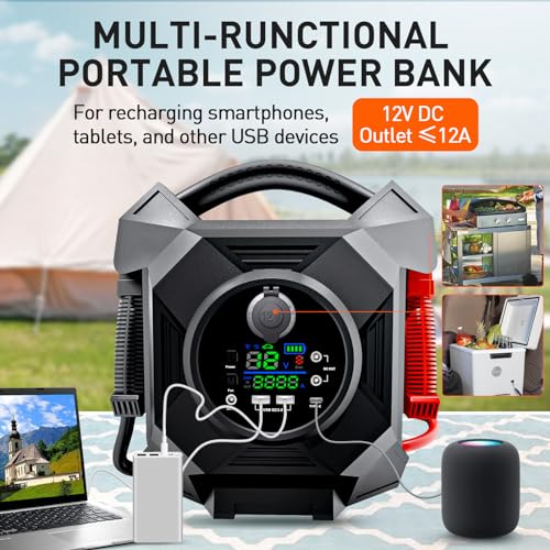 YULU CAT-797 Ultra-Powerful Jump Starter - 30000A 12V/24V Battery Booster Pack with Commercial Jumper Cables Outdoor Lighting DC/USB Power for Diesel Engines up to 50-Liters Home Backup, Emergency