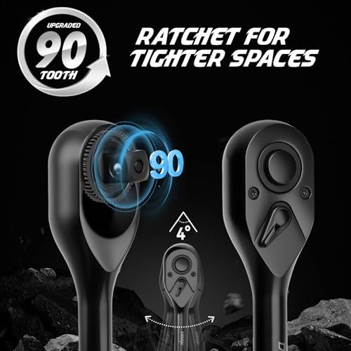 DISEN 3PCS Black Ratchet Wrench Set (1/2", 3/8", 1/4" Drive) - 90-Tooth Drive Ratchet Socket Wrench, Black Oxide Finish with Reversible Quick Release & EVA Tray - Industrial Ratchet Wrench Kit - size: 3 pieces Standard Ratchet Set - Standard Handle