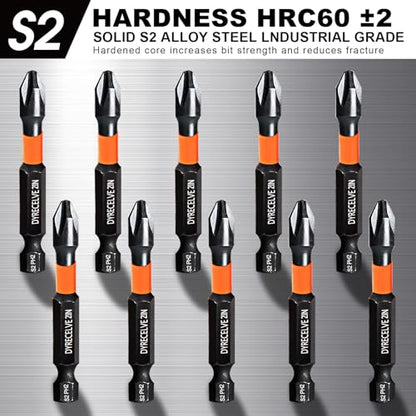 10-Pack Phillips Bits #2 Impact Magnetic, 1-Inch to 6-Inch Long Phillips Head Drill & Screwdriver Bits, PH2 Premium S2 Steel 1/4" Hex Shank for Impact Drivers, Professional & DIY Use - color: 1'' to 6'' Ph2 10-pcs