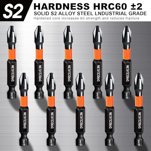 DYRECELVE 10-Piece Phillips Bits #2 Impact, 1-6 Inch Long Screwdriver Bits | Magnetic PH2 Phillips Head Drill Bits, S2 Steel, 1/4" Hex Shank for Impact Drivers, Drills and Tight-Reach Repairs - color: 1'' to 6'' Ph2 10-pcs