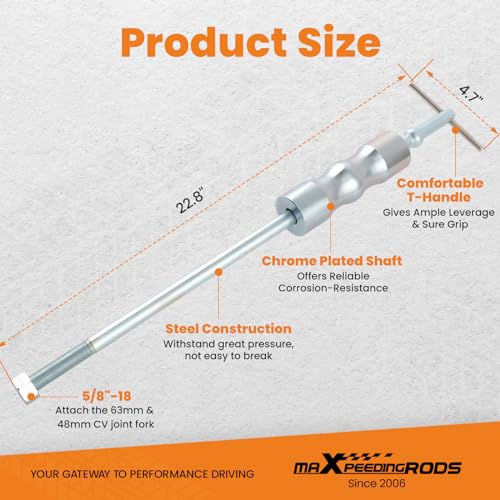 maXpeedingrods Inner CV Axle Puller Removal Tool with 5/8"-18 Slide Hammer & 63mm 48mm Fork Adapter, CV Joint Puller Removal Tool, Front Wheel Axle Half Drive Shaft Removal Tool Kit - style: 5 Pcs