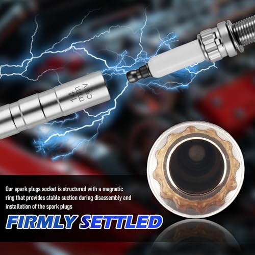 16mm & 14mm Spark Plug Socket with 3/8" Drive Ratchet Wrench | 360° Rotatable 12-Point Magnetic Spark Plug Socket Set with Thin Wall,Professional Sparks Plugs Removal Tool