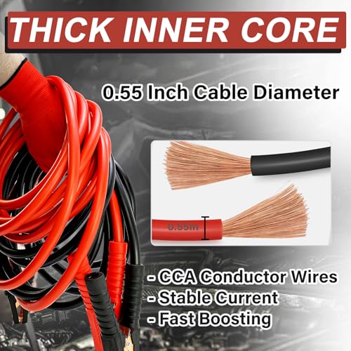 Jumper Cables, 0 Gauge 3000AMP 20FT,Heavy Duty Automotive Booster Cables for 12V/24V Car, SUV &Truck Battery, with Strong Clamps & Thiekened Inner Core, Carry Bag and Gloves Included - size: 0 Gauge - 20FT