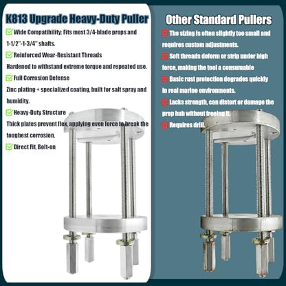 K813 Upgraded Heavy-Duty Prop Puller for 3 & 4 Blades, Boat Propeller Removal Tool, Marine Prop Puller Kit, Fits 1-1/2" to 2" Prop Shafts & Hubs Up to 4-1/8", Removes Mid & Large Propellers