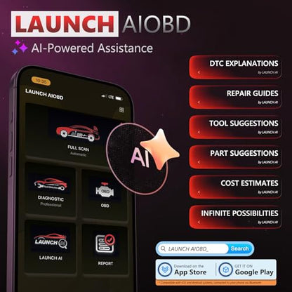 LAUNCH AIOBD AI-Powered Bluetooth OBD2 Scanner Full System AI-Assisted Diagnostic Tool OBD-II Code Reader Work with iOS/iPhone & Android