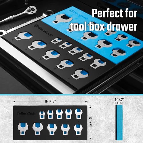 DURATECH 10-Piece 3/8" Drive Crowfoot Wrench Set, Metric, 10-19mm | Open End Wrench Set, CR-V Steel, EVA Foam Tool Organizer - size: Metric, style: Regular
