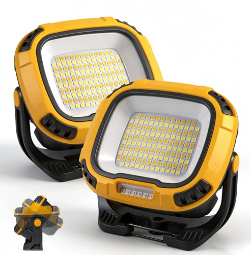 2 Pack Magnetic Work Light Rechargeable 5000 Lumens, 4 Brightness & 4 Color LED Flood Light, 36h Runtime, USB-A Output Port, Ipx4 Waterproof for Car Repair, Construction, Emergency, Garage, Hurricane