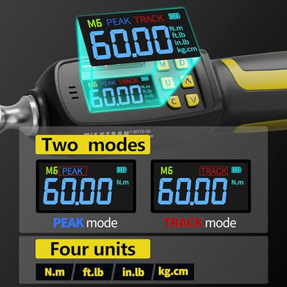 3/8" Drive Digital Torque Wrench, 1.4-44 Ft.lbs (1.8-60 Nm) | ±2% Accuracy Electronic Torque Wrench with Dual Direction Ratchet, Buzzer and LED Indicator, for Motorcycle & Spark Plugs - size: 3/8" 60Nm