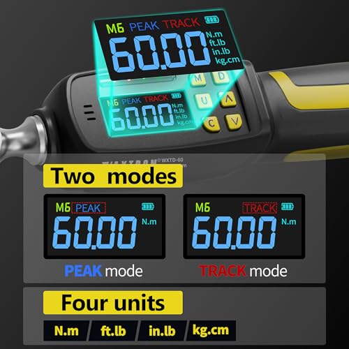 3/8" Drive Digital Torque Wrench, 1.4-44 Ft.lbs (1.8-60 Nm) | ±2% Accuracy Electronic Torque Wrench with Dual Direction Ratchet, Buzzer and LED Indicator, for Motorcycle & Spark Plugs - size: 3/8" 60Nm