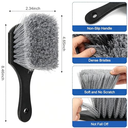 3Pcs Wheel Brush Kit, Soft Stiff Bristle Car Wheel Cleaner Brush for Tire & Rim Cleaning, Safe for Cars, Trucks, SUVs, Motorcycles, RVs - Ideal for Car Detailing (3)