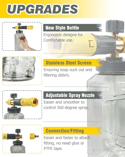 ESP Foam Cannon for Pressure Washer, Snow Foam Gun Car Wash, 1.25mm Nozzle, Adjustable Foam, Transparent Graduated Bottle, Stainless Steel Quick Connect, Fits 120-280 Bar - color: Yellow