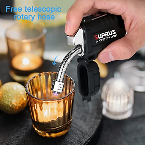 SUPRUS Waterproof Lighter Windproof Lighter Arc Plasma Lighters USB-C Rechargeable with Expandable and Flexible Neck for Outdoor, Camping & Kitchen (Black) - color: Black