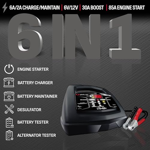 Schumacher Electric 6A Car Battery Charger and 85A Engine Starter, 6-in-1 Solution, Maintainer, 30A Boost, for 6V/12V Power Sport, Automotive, and Marine Batteries, SC1307
