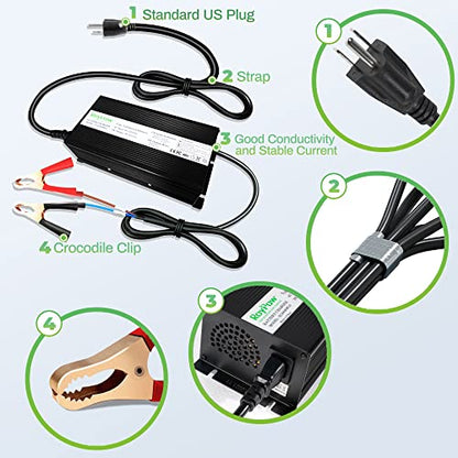 24V 15A LiFePO4 Battery Charger, RoyPow 24V Lithium LiFePO4 Battery Charger 29.2V Lithium Battery Chargers, 15A Smart Battery Maintainer, Designed for 24V LiFePO4 Deep Cycle Rechargeable Batteries