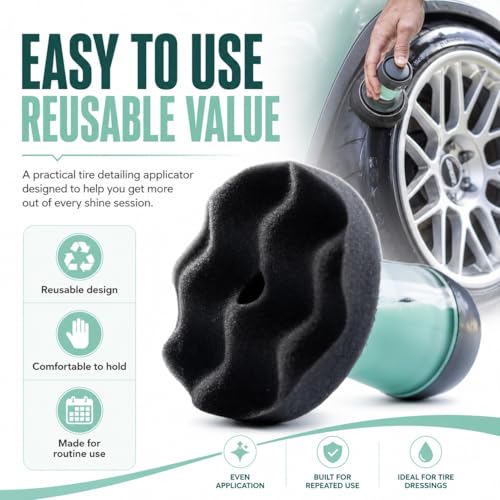 Flow Tire Shine Applicator Pad for Cars & Trucks, Reusable Tire Dressing Applicator, No-Drip Streak-Free Finish, Works with Tire Shine Gels, Sprays & Dressings