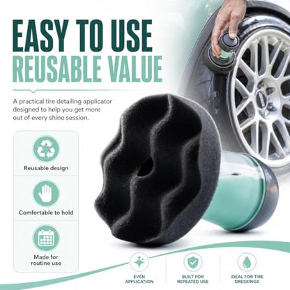 Flow Tire Shine Applicator Pad for Cars & Trucks, Reusable Tire Dressing Applicator, No-Drip Streak-Free Finish, Works with Tire Shine Gels, Sprays & Dressings