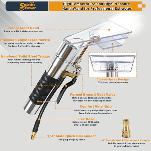 Upholstery Extractor Tool with Clear Head, Carpet Extractor Wand for Auto Detailing & Upholstery Cleaning, High Pressure Hand Wand Compatible with Mytee & Portable Extractors