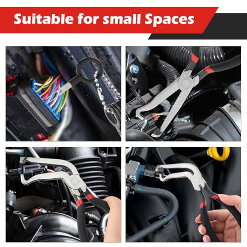3Pcs Electrical Disconnect Pliers 37960, 37980, Fuel Line Petrol Clip Pipe Plier, Angled Wire Plug Removal Tool Set for Car Push Tab Style Plugs Separator(COLOR:black)