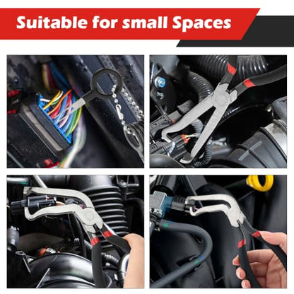 3Pcs Electrical Disconnect Pliers 37960, 37980, Fuel Line Petrol Clip Pipe Plier, Angled Wire Plug Removal Tool Set for Car Push Tab Style Plugs Separator(COLOR:black)