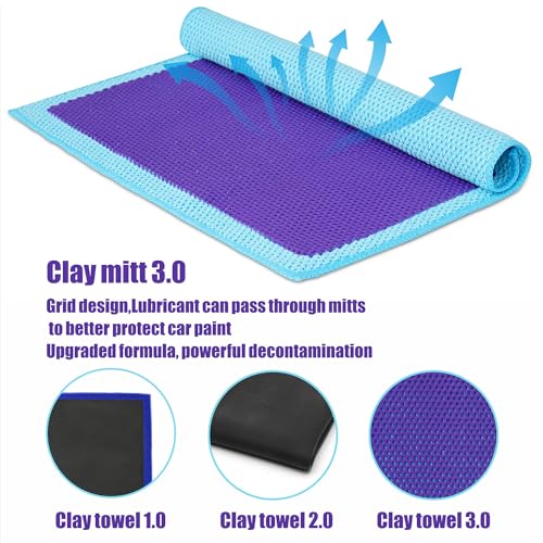 Clay Bar Towel Auto Detailing Claying Cloth - Faster & Effective Rubbing and Cleansing Tool, Smooth Paint Surface Prep for Waxing, Polishing and Sealant (12in x 12in, Purple)
