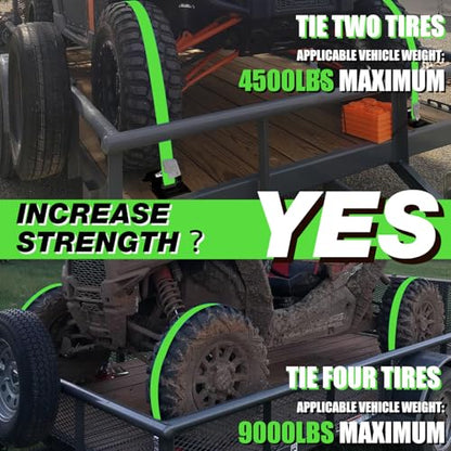 Wheel Chock Tie Down Kit Heavy Duty 4,500lbs Durable | 2"x9' E-track Straps,8 Steel Blocks,Bolt-on Brackets,Compatible with ATV UTV lawn mower trailers,Built for Rugged Use Green - color: Green