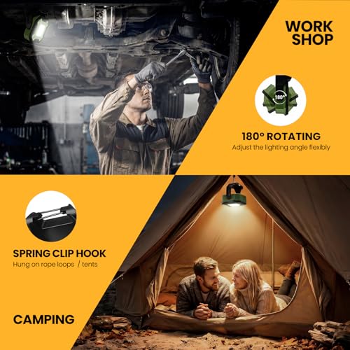 2-Pack 6000mAh Rechargeable LED Work Light, 16Hrs Long-Lasting 1200LM Waterproof Magnetic Job Site Lighting, 180° Rotating 4 Modes 6500K Work Lamp for Car Repair Mechanic Camping Fishing Emergency - color: Green