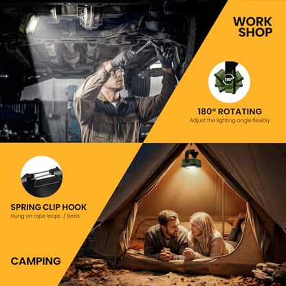 2-Pack 6000mAh Rechargeable LED Work Light, 16Hrs Long-Lasting 1200LM Waterproof Magnetic Job Site Lighting, 180° Rotating 4 Modes 6500K Work Lamp for Car Repair Mechanic Camping Fishing Emergency - color: Green