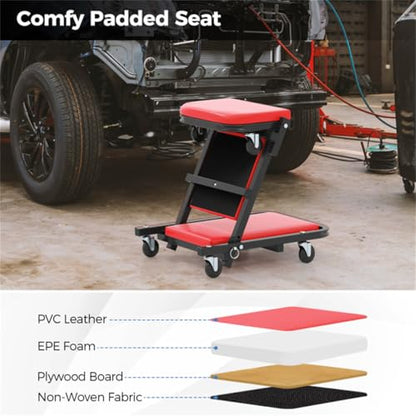 Garage Creeper for Under Vehicle Work, Mechanic Creeper, Rolling Creeper with 6 Swivel Casters, Padded Garage Repair Cart for Under Car Work, Low Profile Shop Creeper, Car Repair Slider Tool - Red