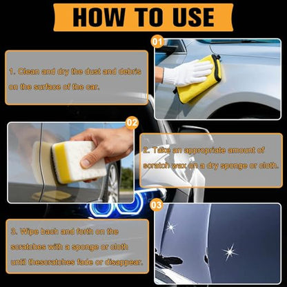 Car Scratch Remover Wax for Car, Scratch Remover for Vehicles for Vehicles Blemishes, Car Paint Scratch Repair, Polishing & Waxing Kits with Buffer Pad, Towel