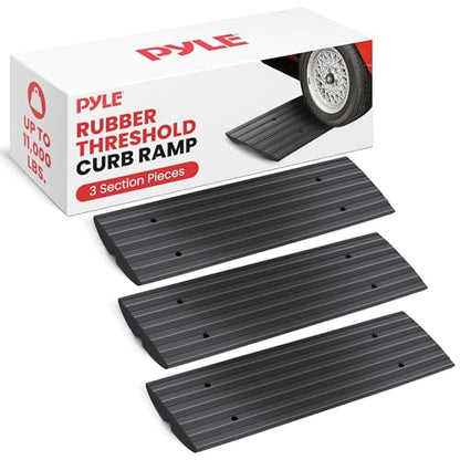 Pyle Car Driveway Adjustable Curb Ramps - 3 Pack Heavy Duty Rubber Threshold Ramp Kit Set -For Loading Dock, Garage, Sidewalk, Truck, Scooter, Bike, Motorcycle & Wheelchair Mobility- PCRBDR23 - size: 3-Pack