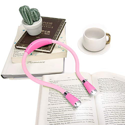 LED Neck Book Light, USB-C Rechargeable, Hands Free, 4 Super Bright LED Bulbs, 3 Adjustable Brightness, Best for Reading in Bed, Knitting, Walking, Jogging, Mending in Night (Pink) - color: Pink