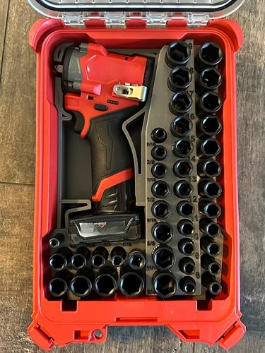 ToolCraft3d Design 3d Printed Insert Designed for Milwaukee Packout Organizer and Gen2 M12 Stubby 3/8" Impact (Insert Only) (Black) - color: Black