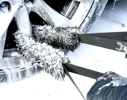Maxshine Microfiber Wheel Scrubbing Belt 2-Pack (Universal) | Soft 700GSM Double-Sided Belt with Loop Strap for Wheel & Rim Cleaning | Access Tight Wheel Gaps, Brake Calipers, Fenders